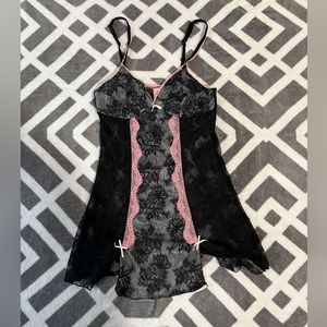 Sophie B. Pink & Black Lace Lingerie Slip sz S